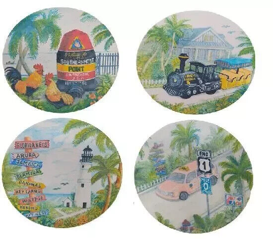 Key West Florida Ceramic 4 Piece Coaster Set Vacation Cruise Beach House Decor