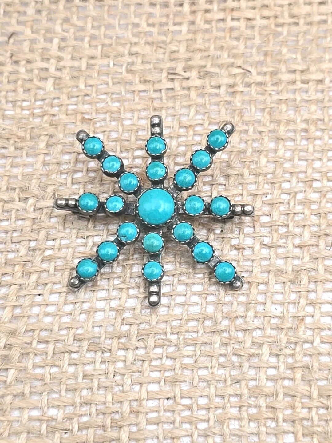 Old Pawn Navajo Zuni Sterling Silver Turquoise Snake Eyes Brooch