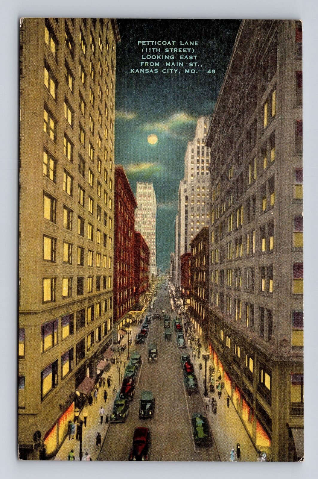 Kansas City MO-Missouri, Bird\'s Eye Petticoat Lane Looking East Vintage Postcard