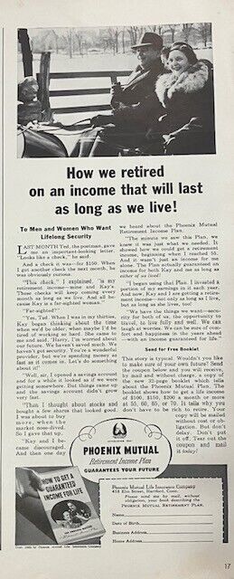 Rare 1941 Original Vintage Phoenix Mutual Insurance Retirement Ad