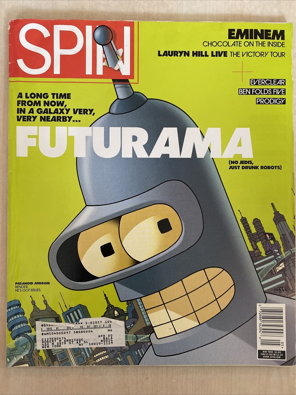 Spin May 1999 Music Magazine Futurama Bender Eminem Groening  Lauryn Hill VG+