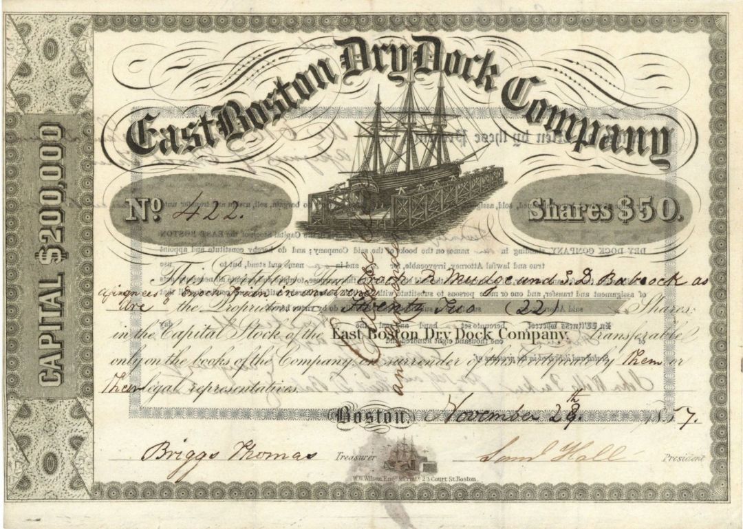 East Boston Dry Dock Co. - Stock Certificate - Shipping Stocks