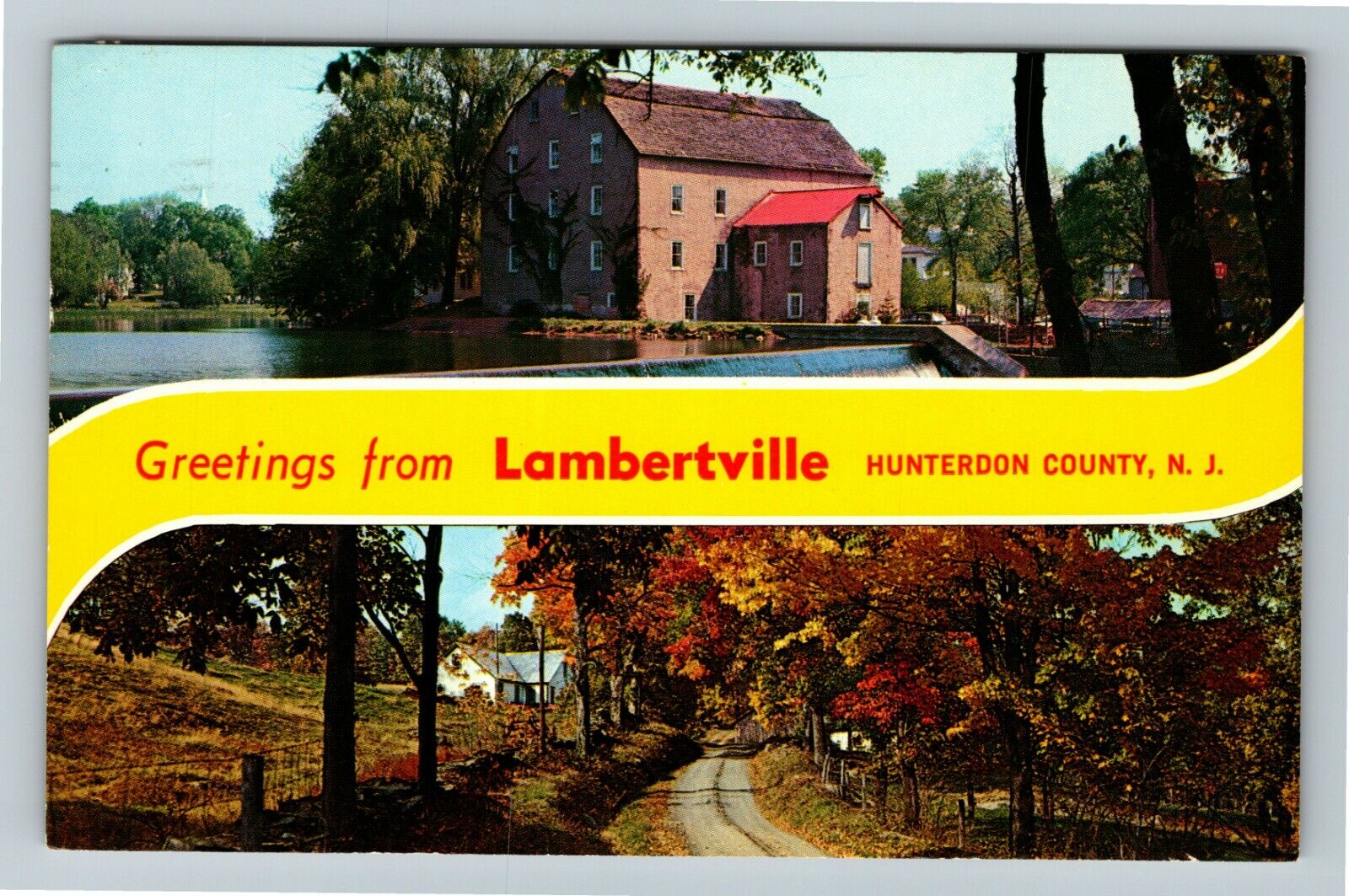 Lambertville NJ-New Jersey, General Greetings, Banner, c1970 Vintage Postcard