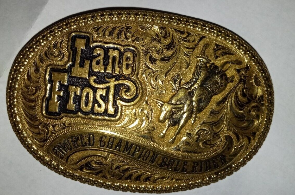 Lane Frost Gist Silversmiths Belt Buckle Bull Riding Rodeo Slightly Bent