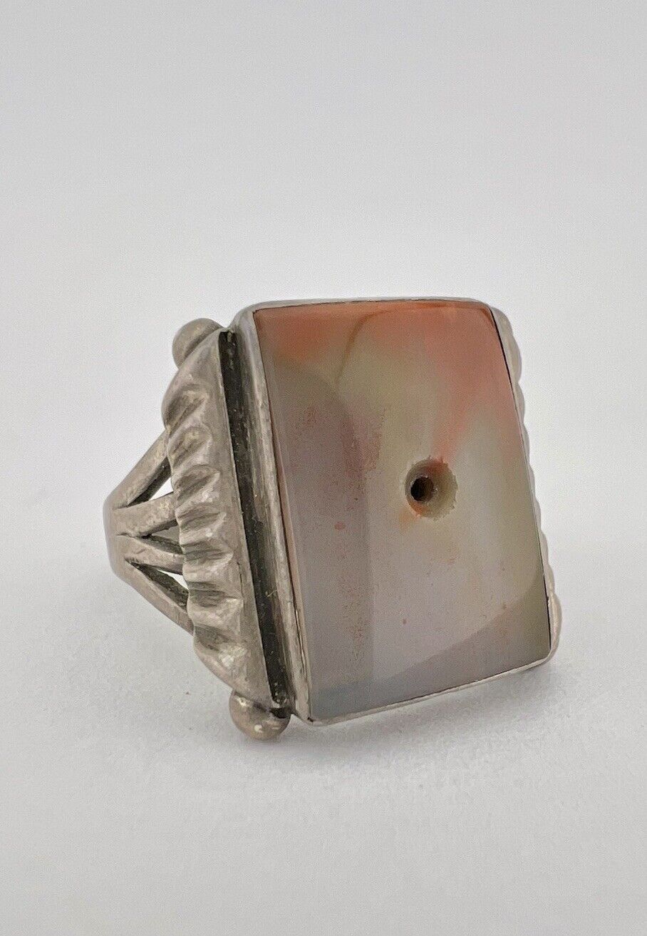 Old Pawn 30s 40s Fred Harvey Navajo Petrified Wood Agate Sterling Silver Ring