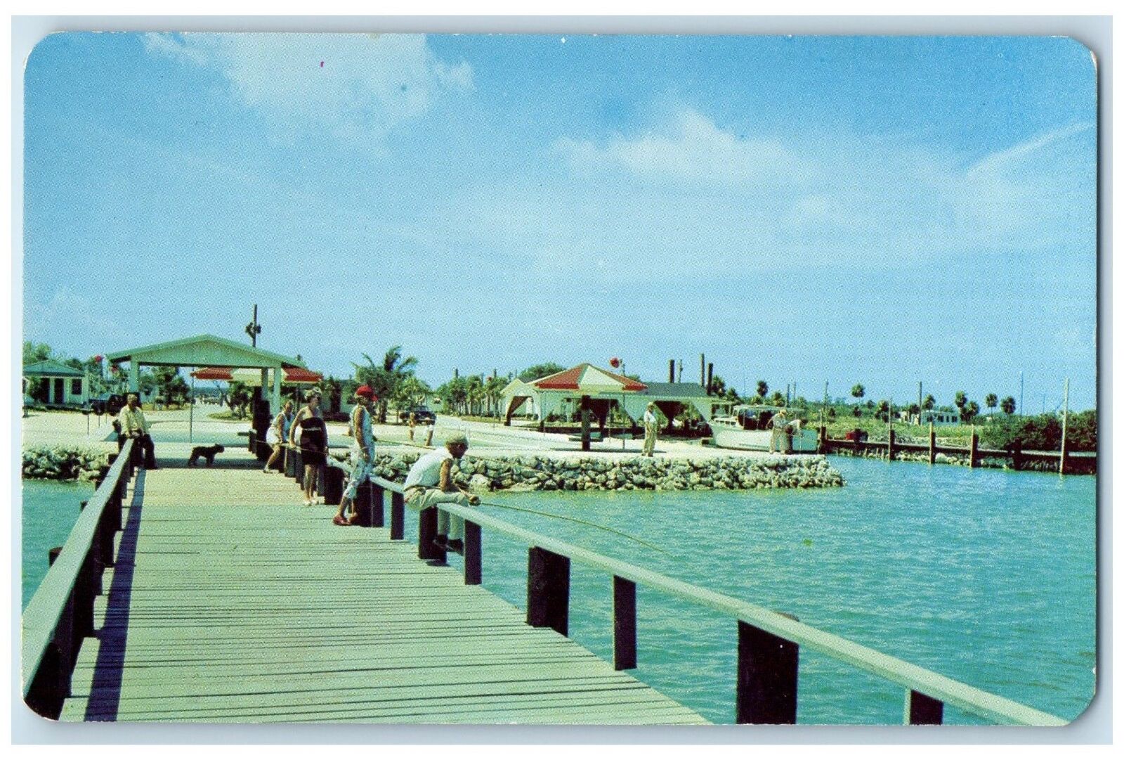 c1960's Hall's Fishing Camp Scene Recreation Center Marathon Florida FL Postcard