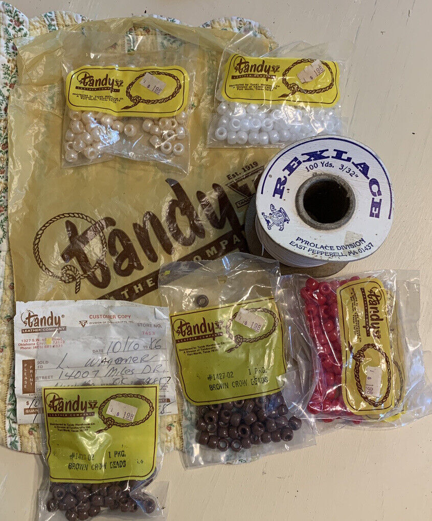 Lot Of Assorted Vintage Beads +Vinyl Rope From Tandy Leather Beads Are Unopened