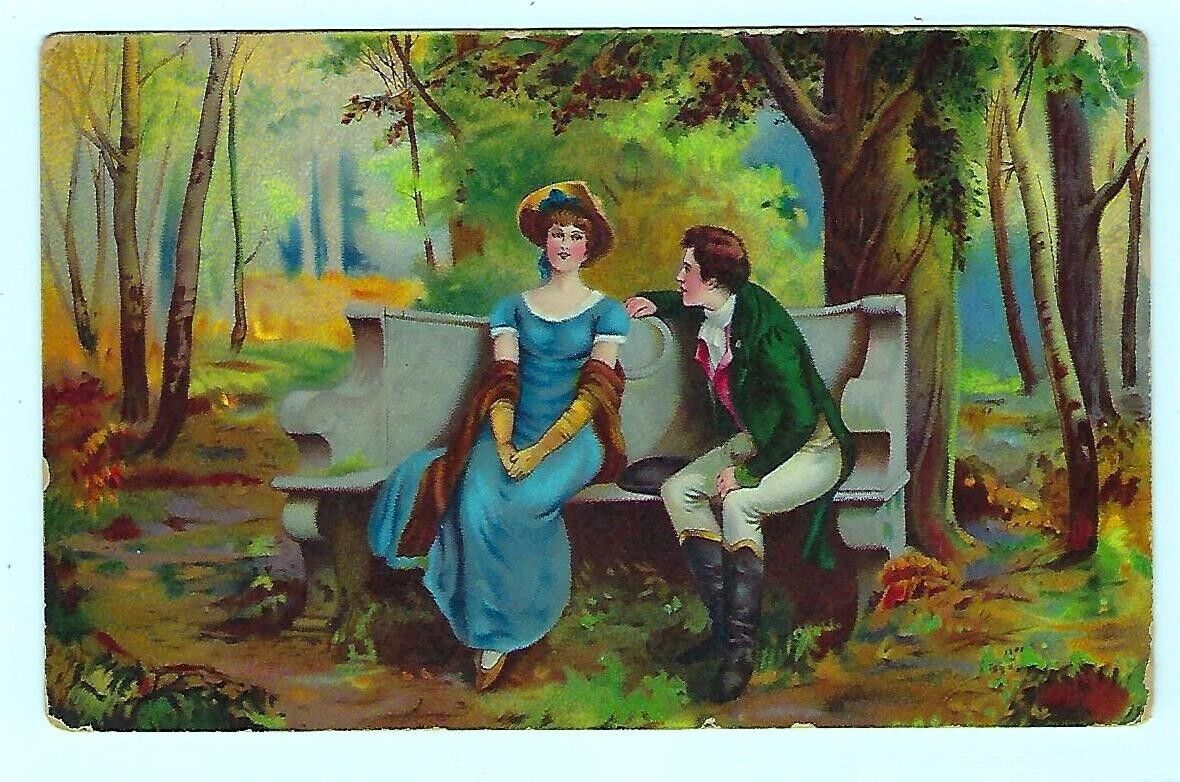 VTG Early 1900's Romantic Man & Lady Sitting On A Bench London, Series H2