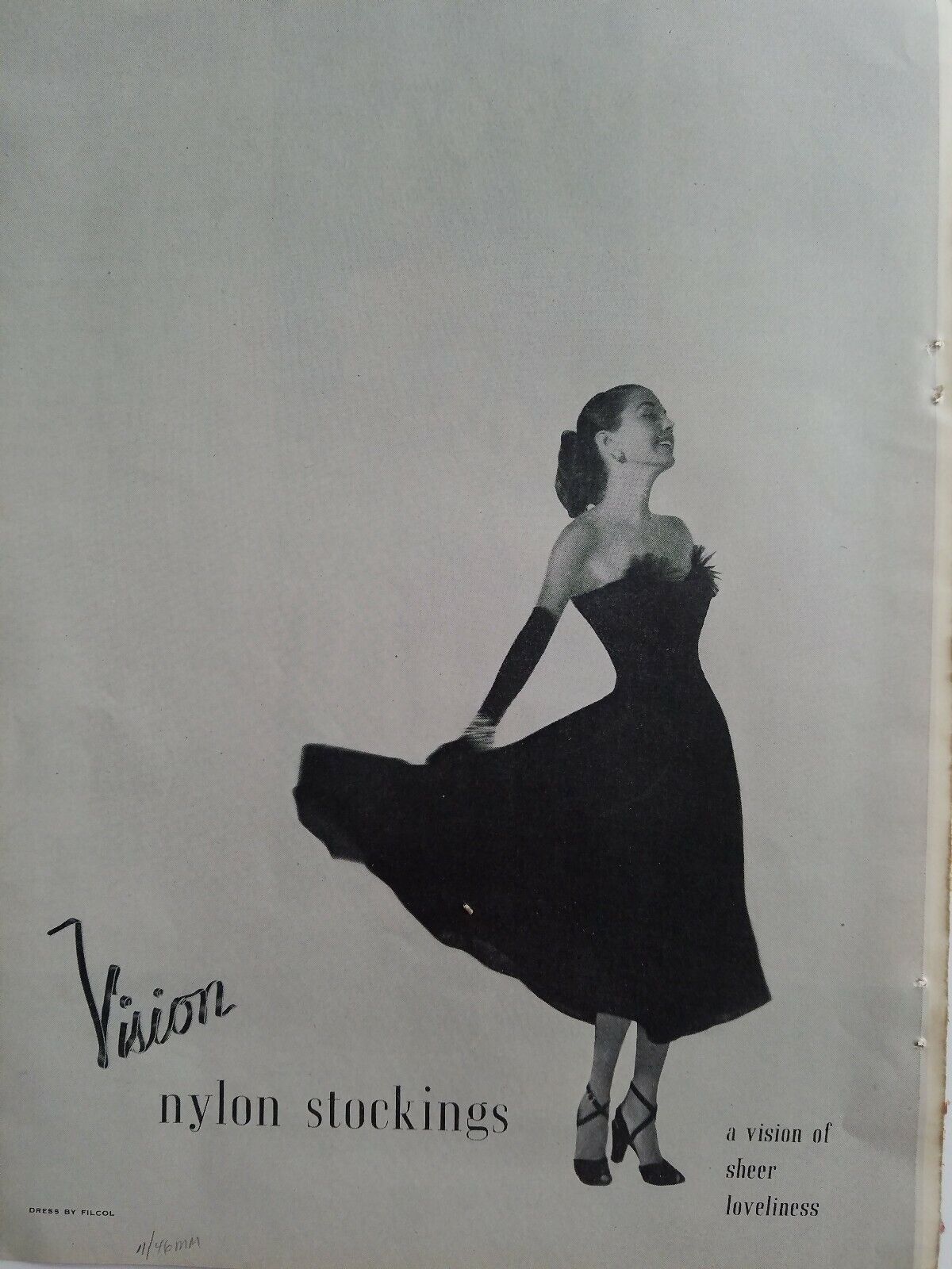 1946 women's Vision nylon stockings Hosiery sheer loveliness vintage fashion ad