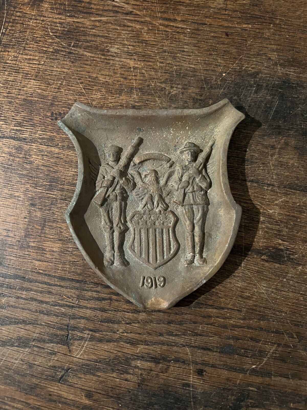 Vintage Cast Bronze Ashtray WWI Era 1919 US Army Military