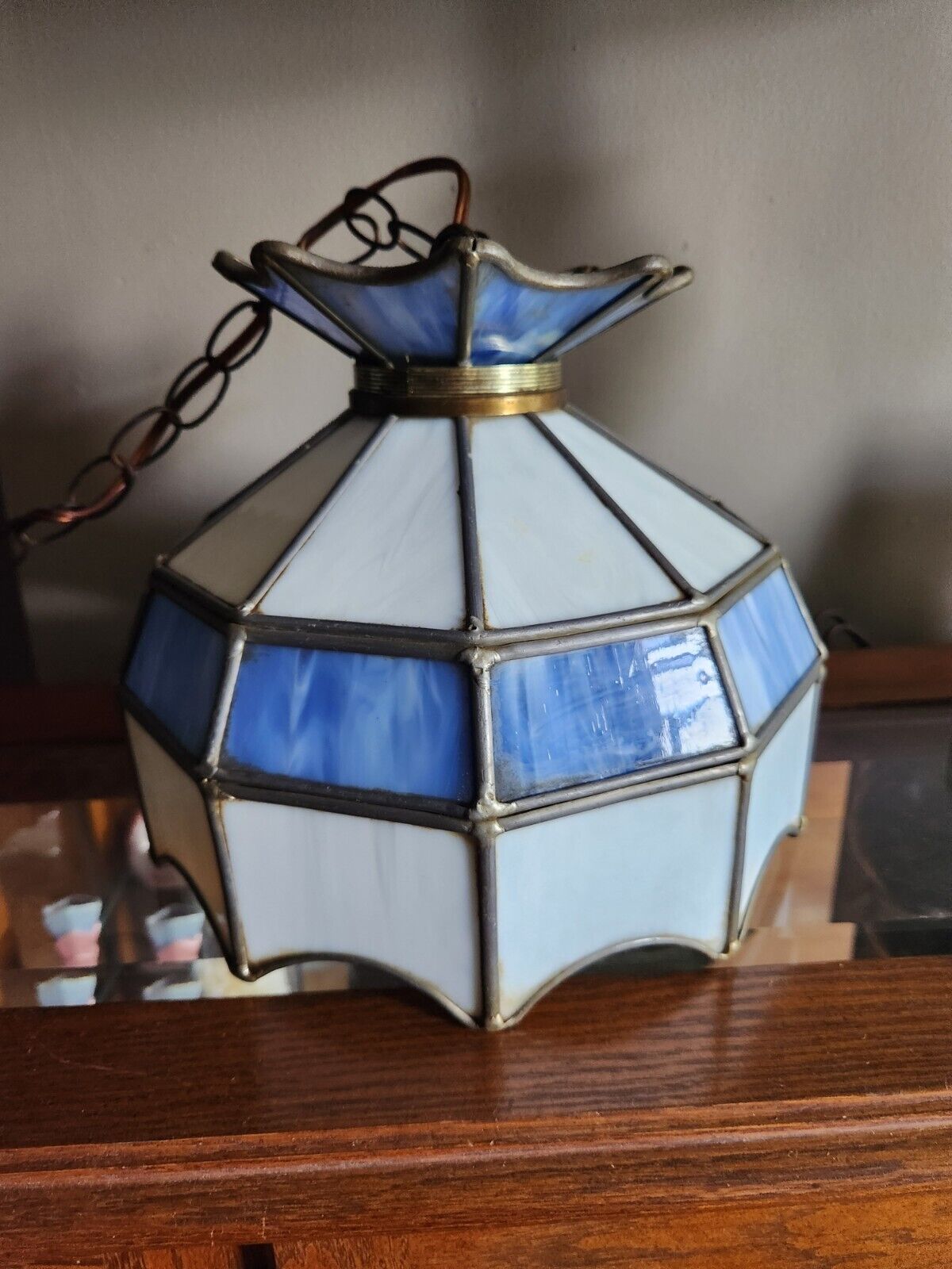 Vintage Tiffany Style Hanging Lamp Stained Glass Pendant Light Blue White 12