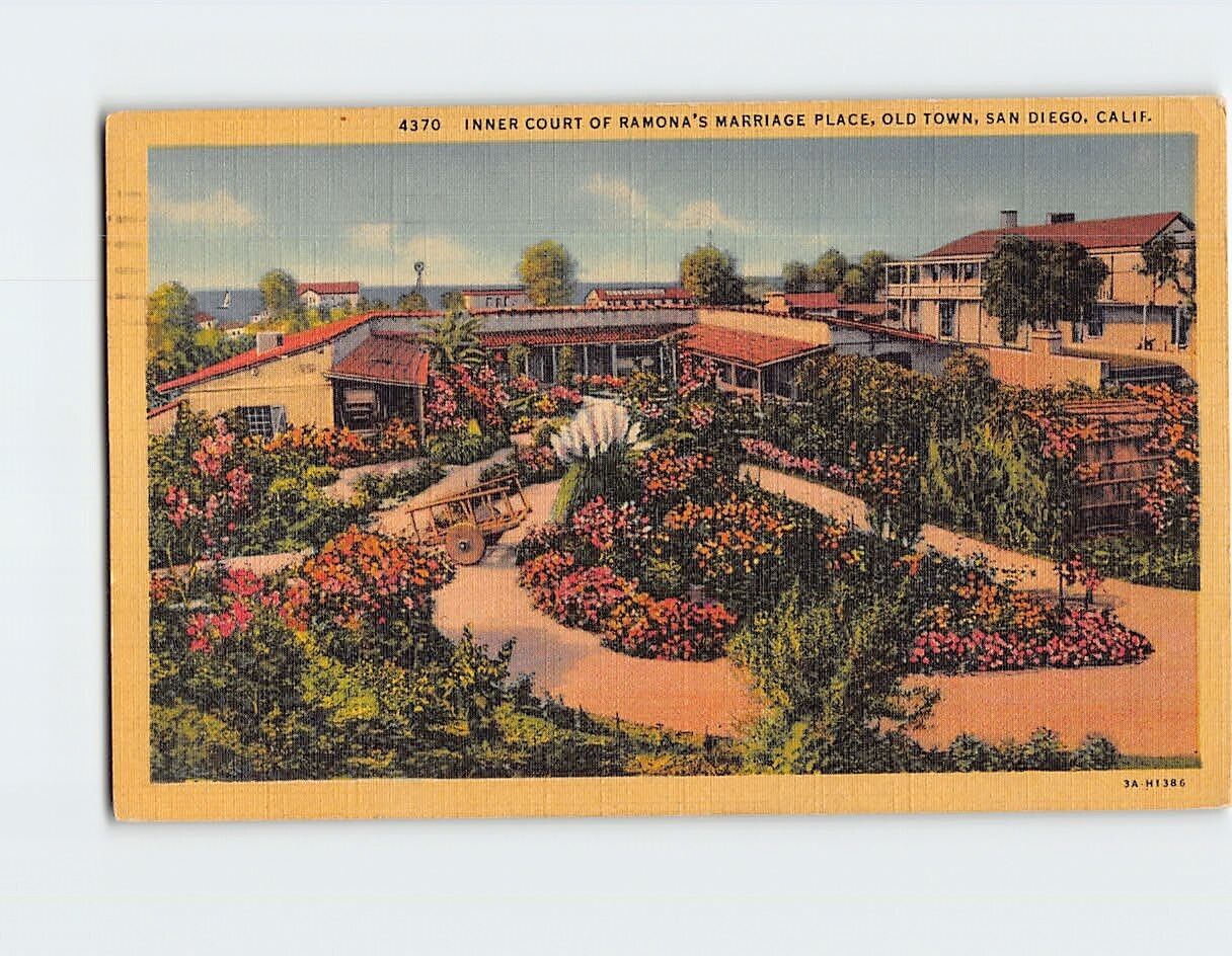 Postcard Inner Court of Ramona's Marriage Place San Diego California USA