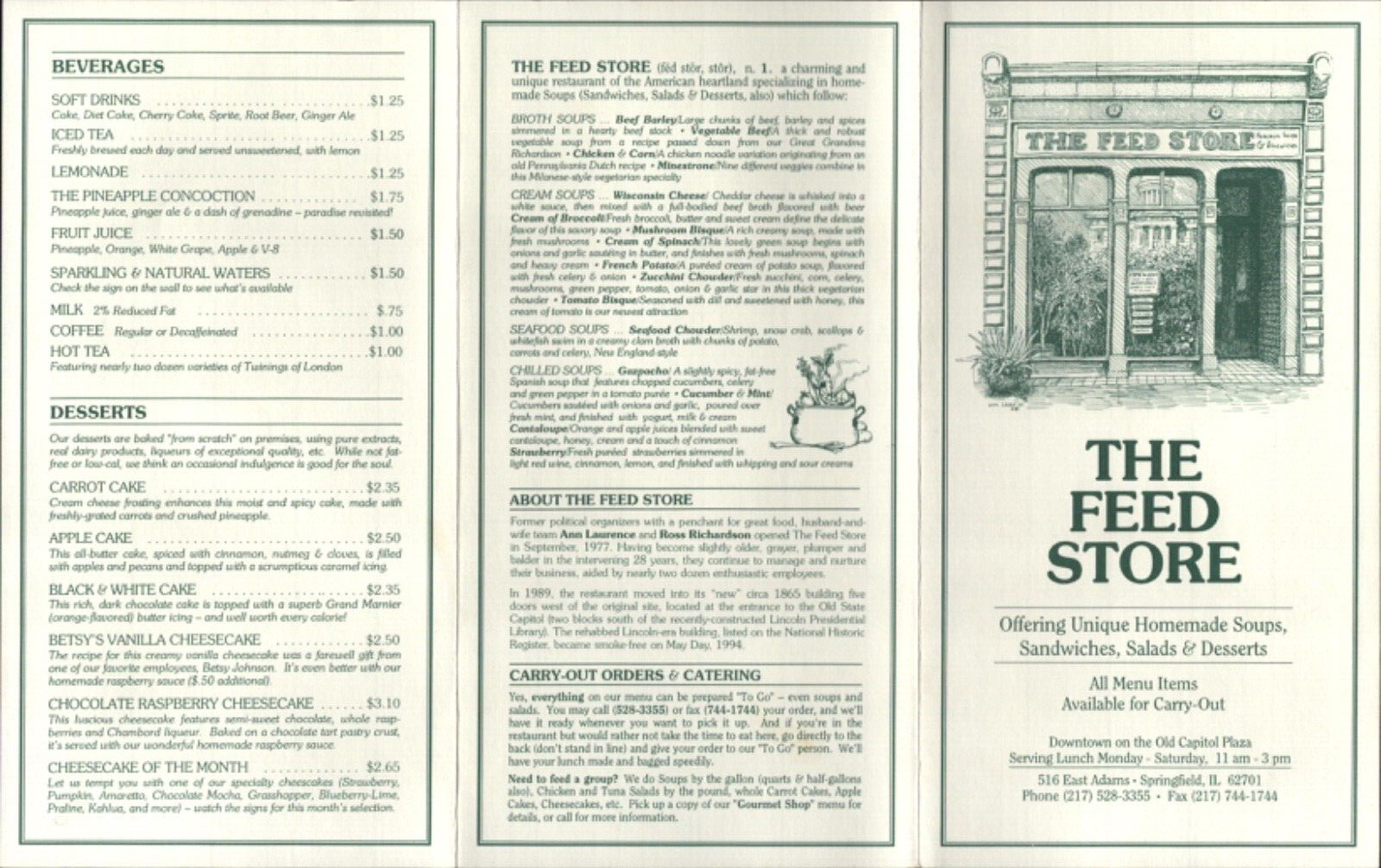 2005 THE FEED STORE original soup, salad and sandwich menu SPRINGFIELD, ILLINOIS