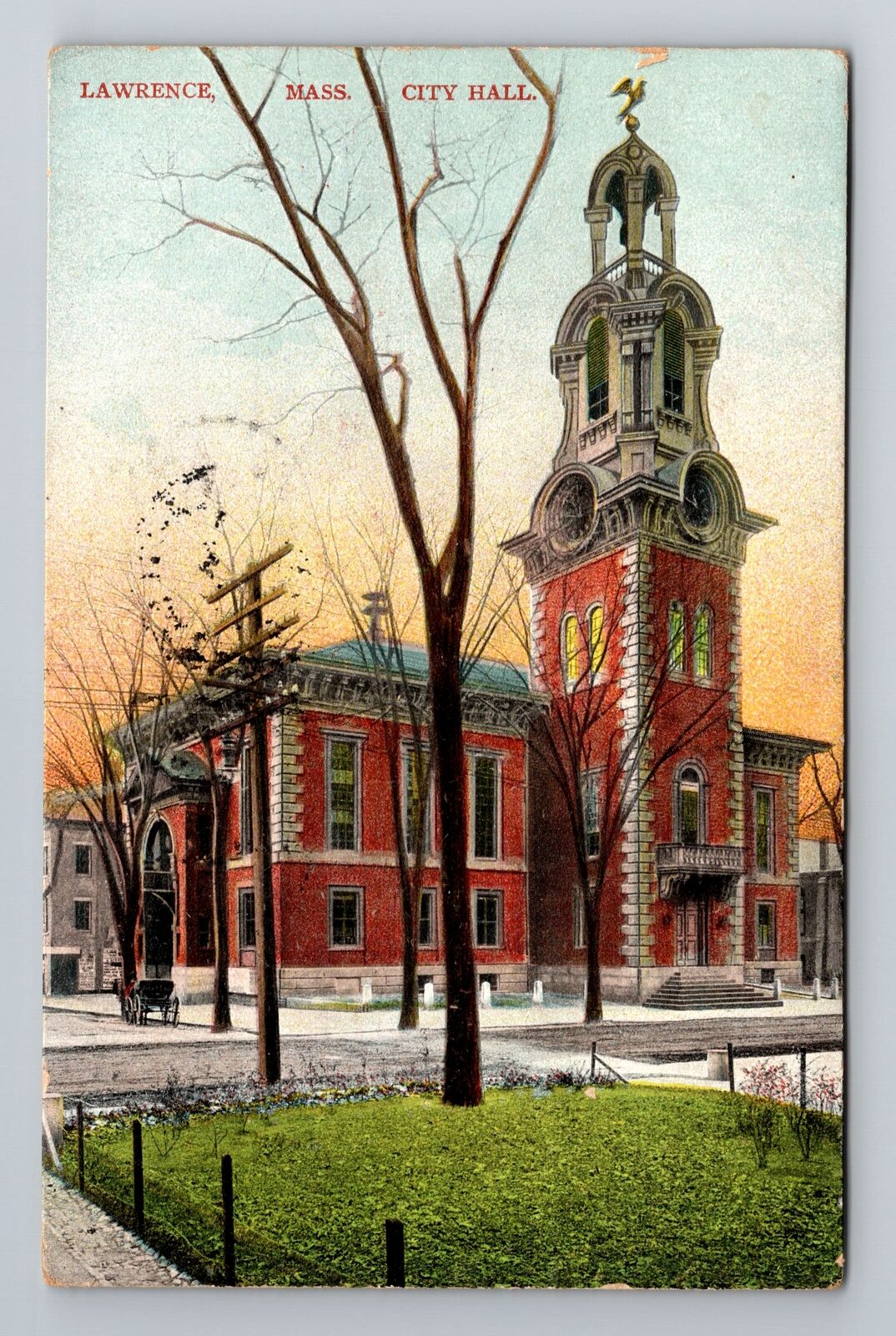 Lawrence MA-Massachusetts, City Hall, Antique, Vintage c1910 Souvenir Postcard