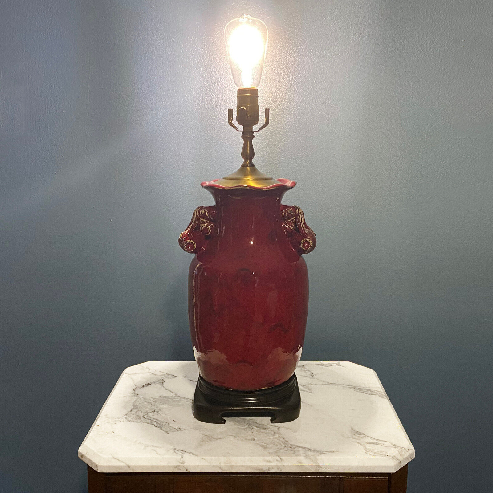 BRADBURN GALLERY Vintage Red Sang de Boeuf Table Lamp with Pomegranate Details