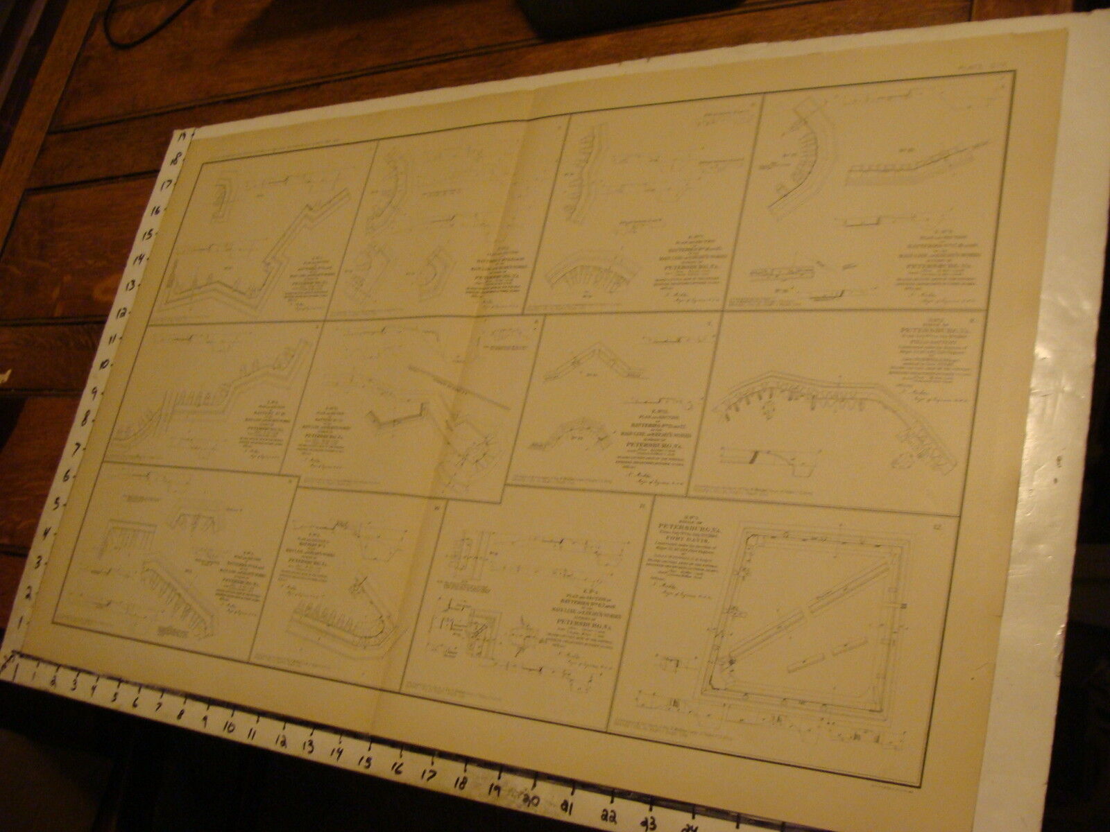 1890's Vintage CIVIL WAR MAP: 12 LITTLE DIAGRAMS OF DEFENSES---PETERSBURG VA.