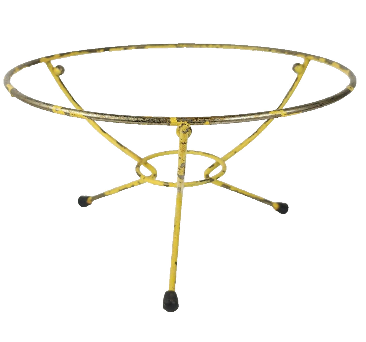 Vintage Mid Century Modern MCM Round Metal Wire Tripod Stand Or Cradle Yellow
