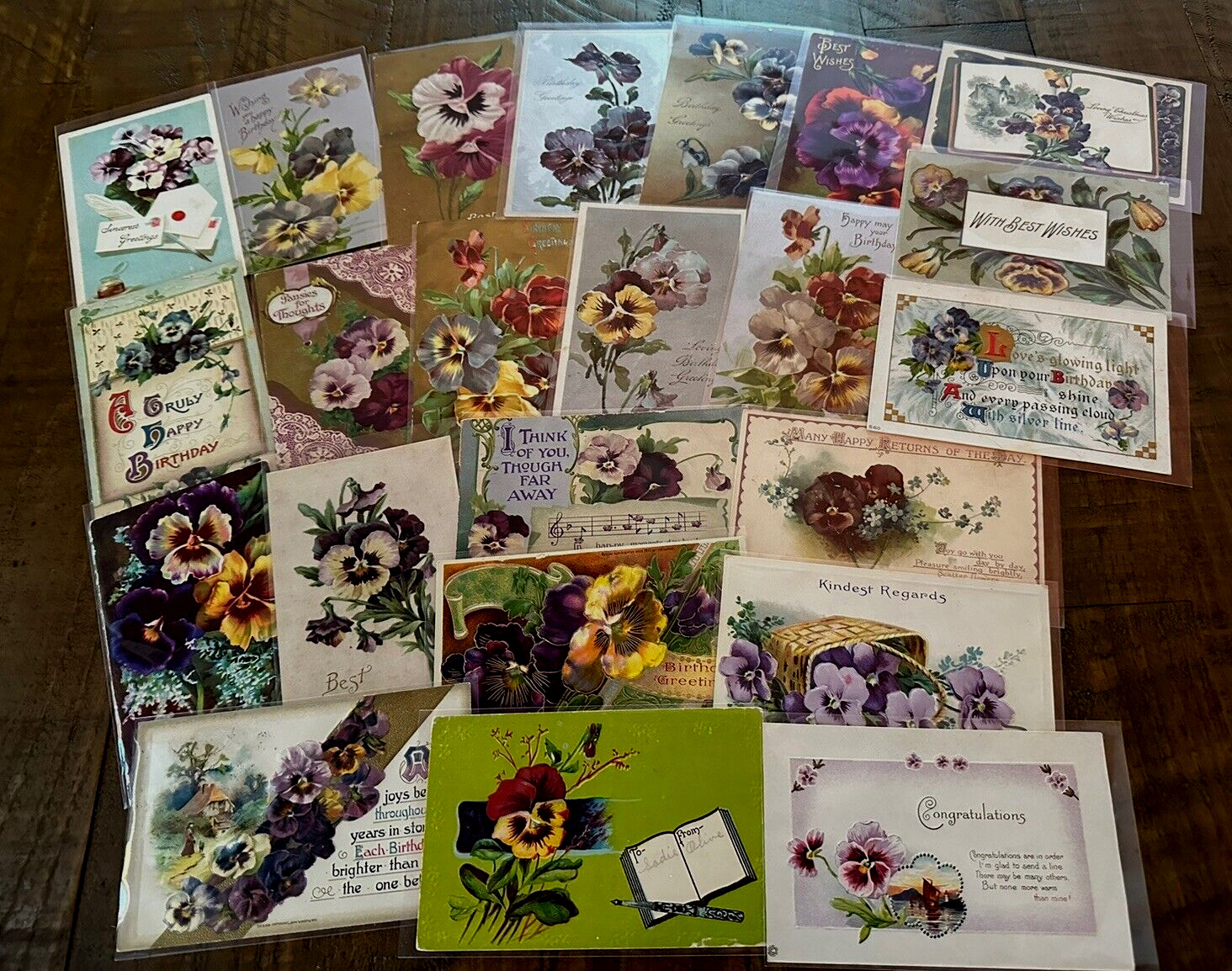 LOT of 23 Greetings Postcards with~PANSY~Flowers Floral~Pansies~In Sleeves-k-14