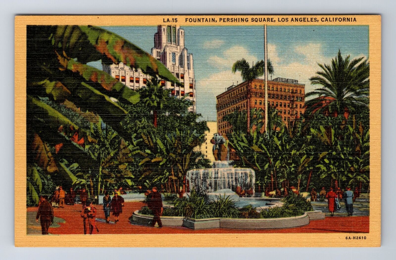 Los Angeles CA-California, Fountain, Pershing Square Advertise Vintage Postcard