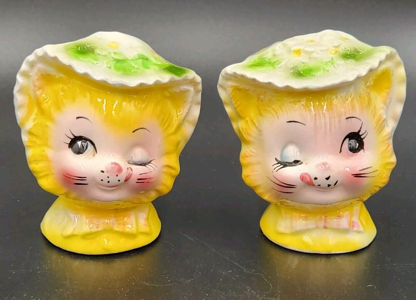 Vintage Enesco Winking Miss Priss Cat Salt and Pepper Shakers w/Stickers