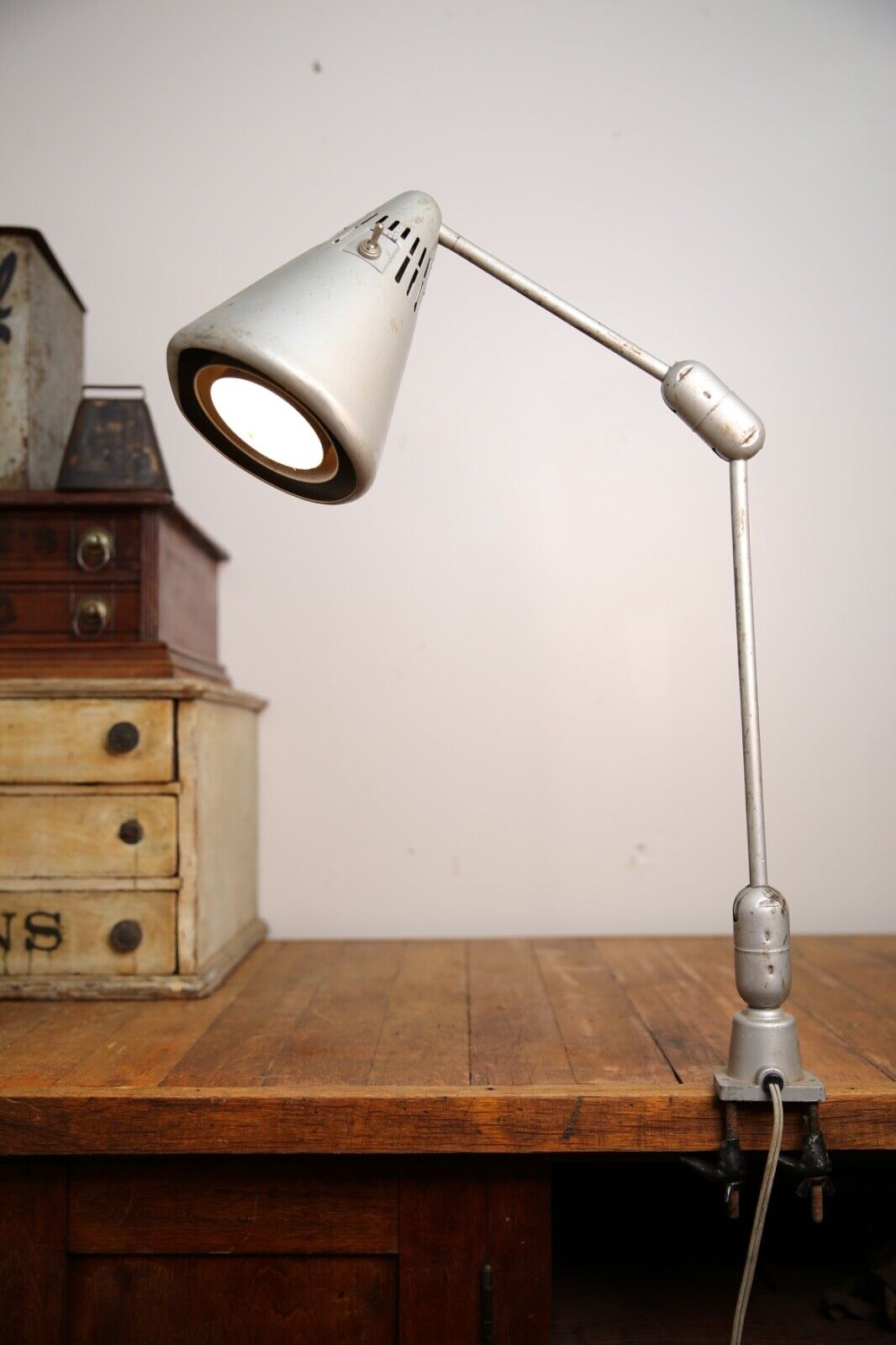 Vintage Mid Century Eyeball Drafting Lamp industrial Light articulating arm
