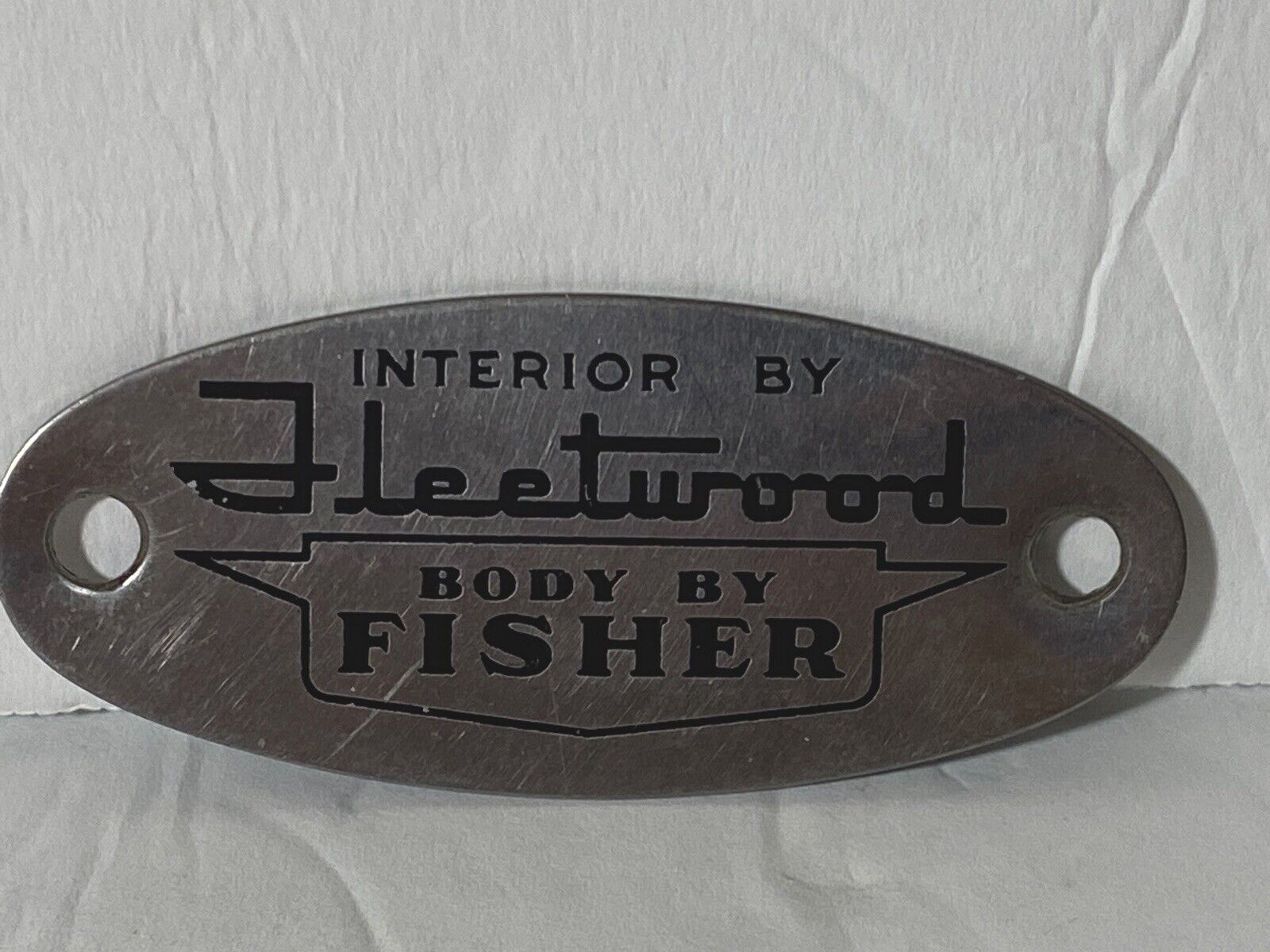 Vintage Body By Fisher Interior By Fleetwood Ova l Metal Emblem Original