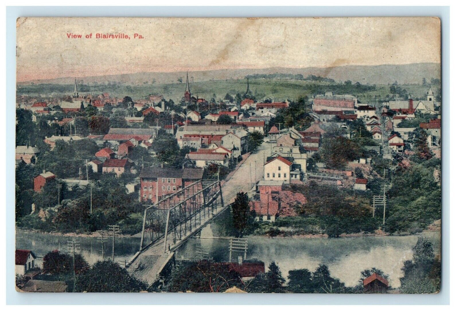 c1910's Bird's Eye View Of Blairsville Pennsylvania PA Posted Antique Postcard