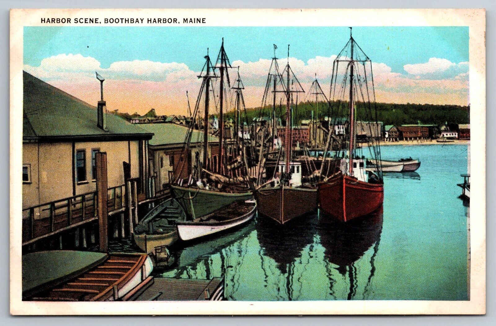 Harbor Scene with Boats. Boothbay Harbor, Maine. Vintage Postcard