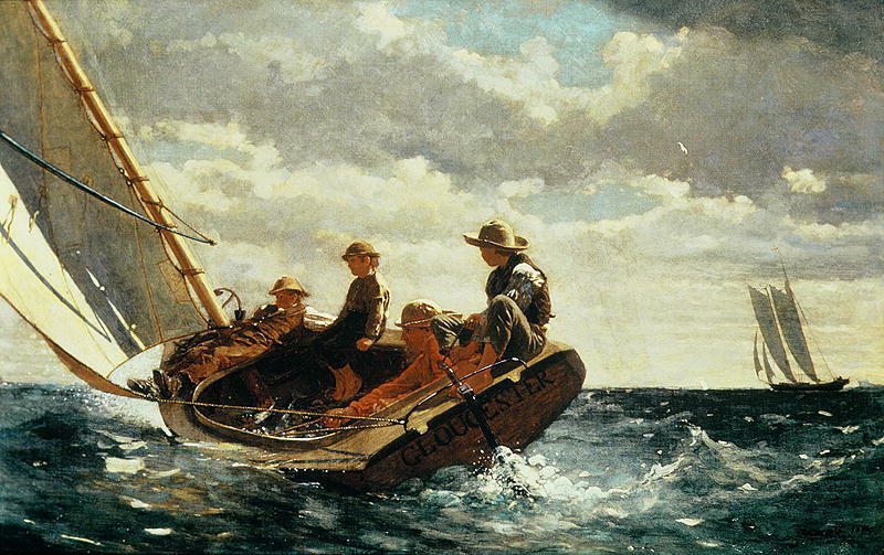 Dream-art Oil painting fishing boat seascape Breezing-Up-Winslow-Homer on canvas