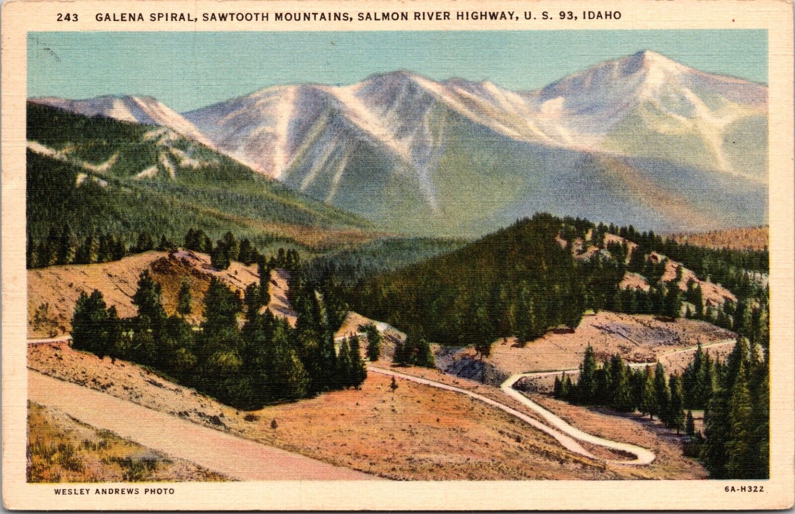 Galena Spiral Sawtooth Mountains Salmon River Highway U.S. 93 Idaho Postcard