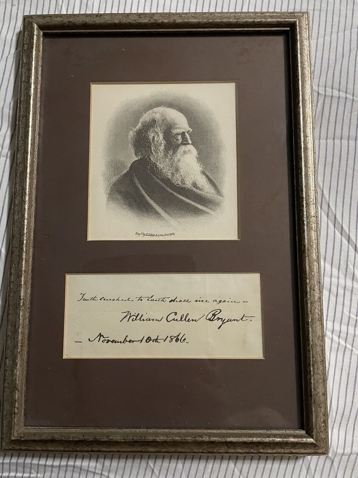 William Cullen Bryant Signed Quote, MLK Favorite; Museum Framed