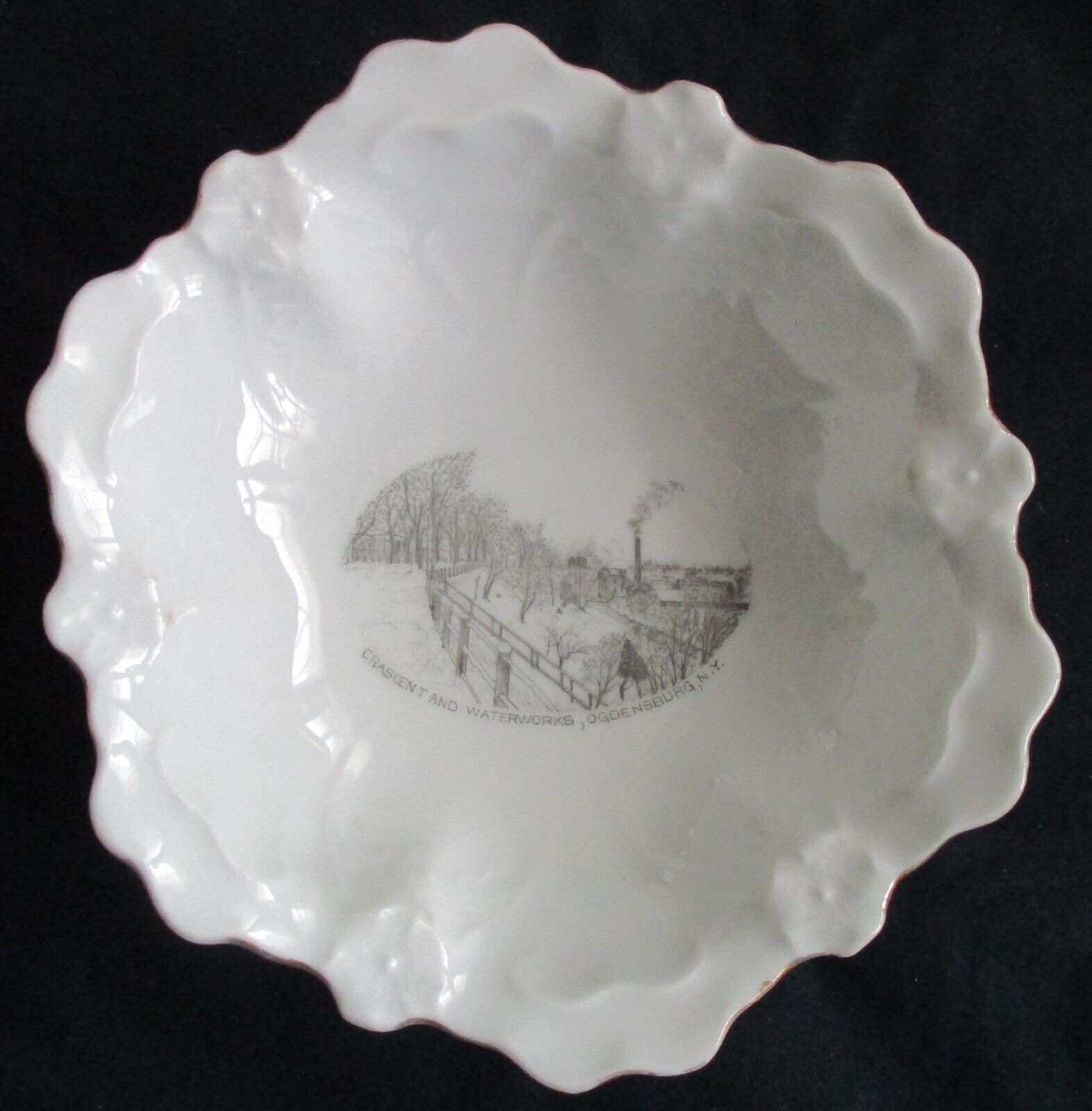 Circa 1910 Souvenir Porcelain Bowl Crescent Waterworks Ogdensburg New York