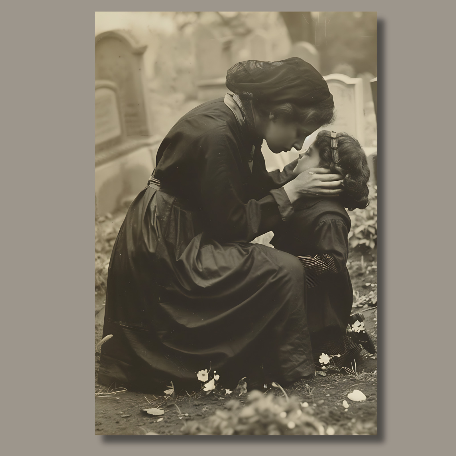 Mourning Victorian Woman Comforting Child Eternal Love - Photo 1800s Vibe