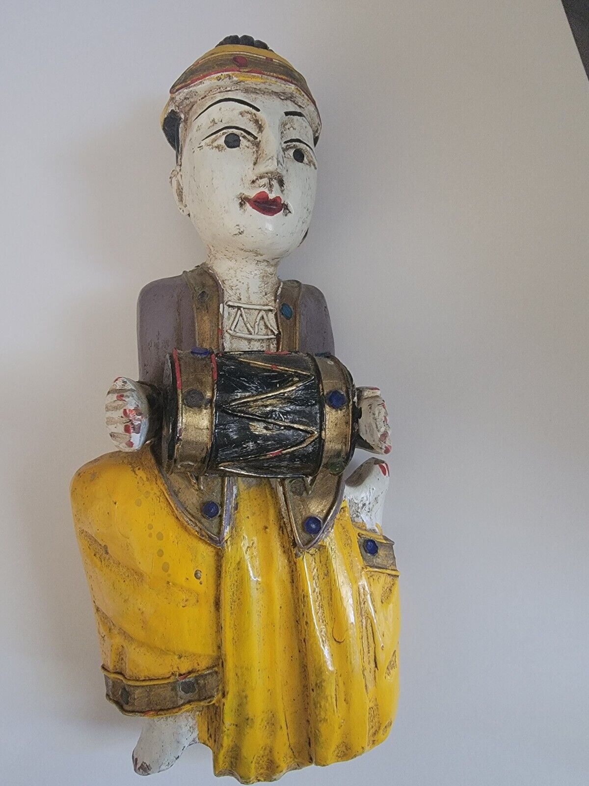 Vintage Hand Carved & Hand Painted Wooden Southeast Asian Figure