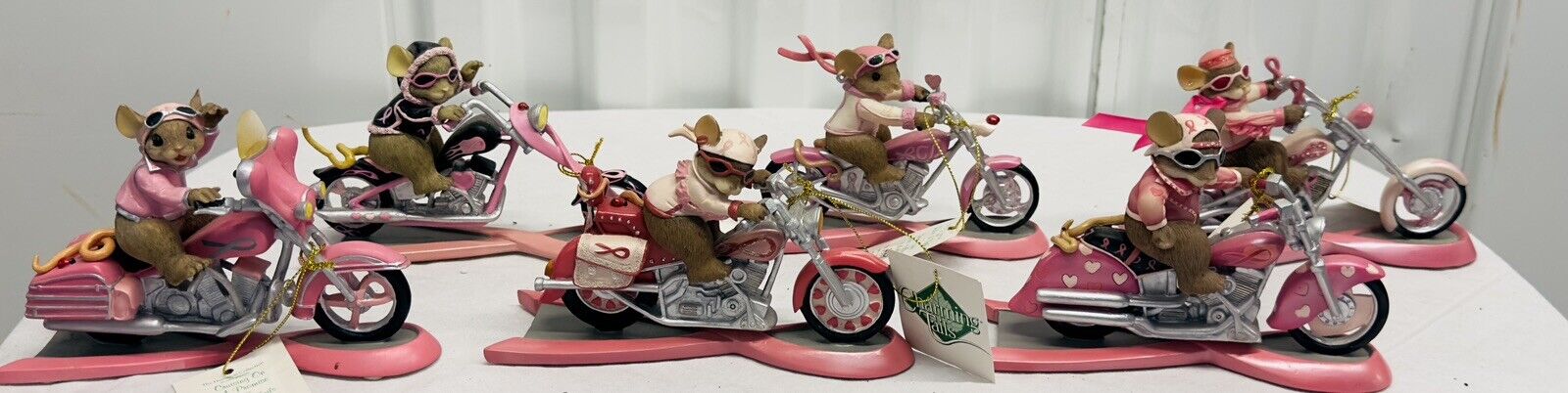 The Hamilton Collection Trails Of A Cure Breast Cancer Motorcycle Mice Set Of 6