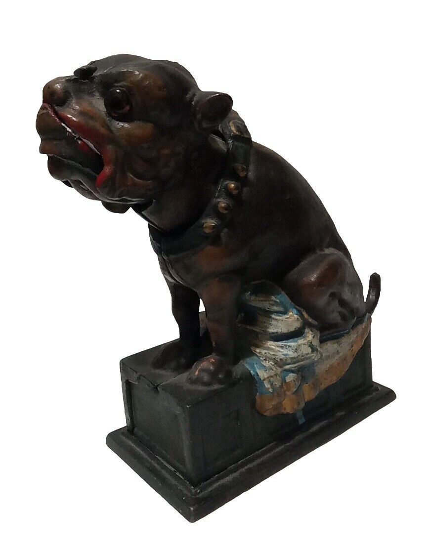 Vintage Cast Iron Mechanical Bank Bull Dog - Collection of The Book of Knowledge