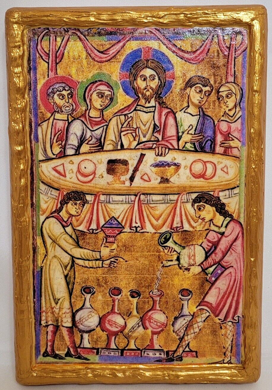 Marriage Wedding at Cana Catholic and Orthodox Icon Art on Wood Plaque 109