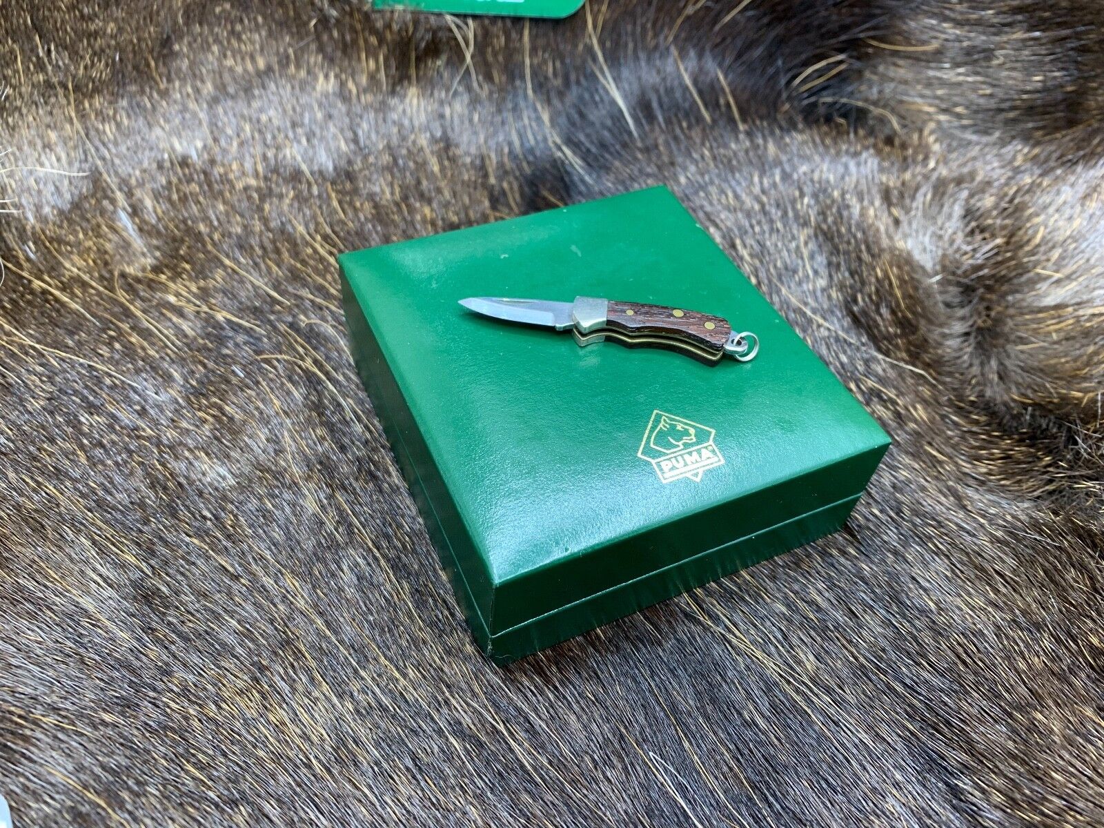 Puma Miniature Folder Knife Mint In Puma Green Leather Box RARE