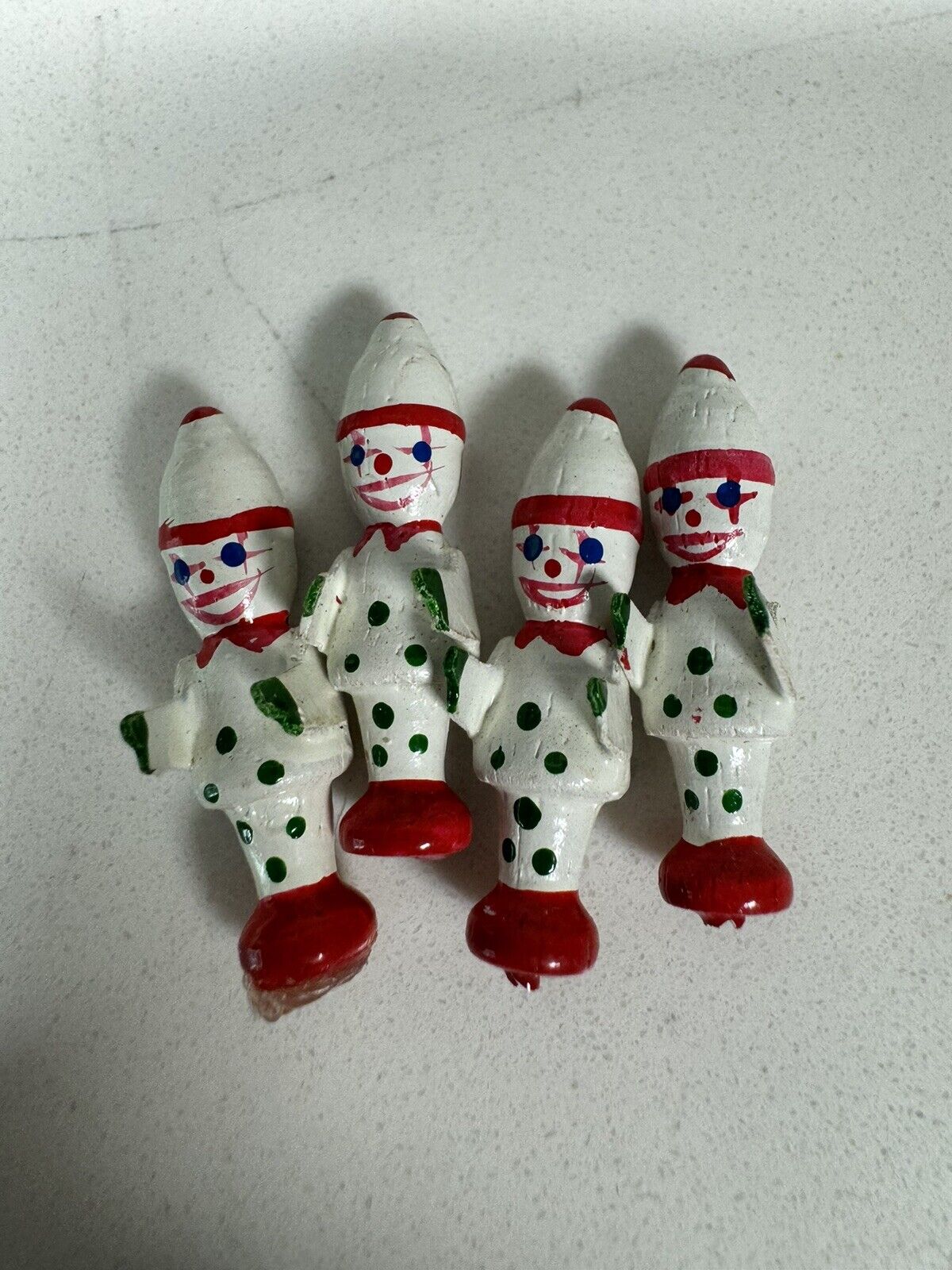 Set Of 4 Vintage Miniature Wooden Painted Clowns