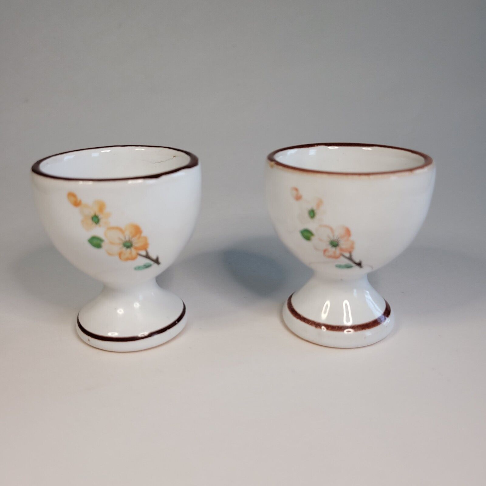 Two Egg Cups, Vintage Handmade, Flower Design, 2.5 inches tall, VTG, MCM,
