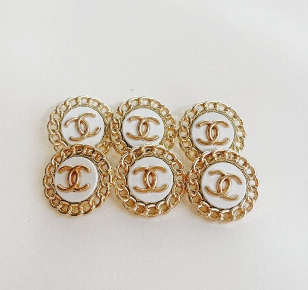 CC Vintage Designer White and Gold Rope Button STAMPED | 6 PC Bundle