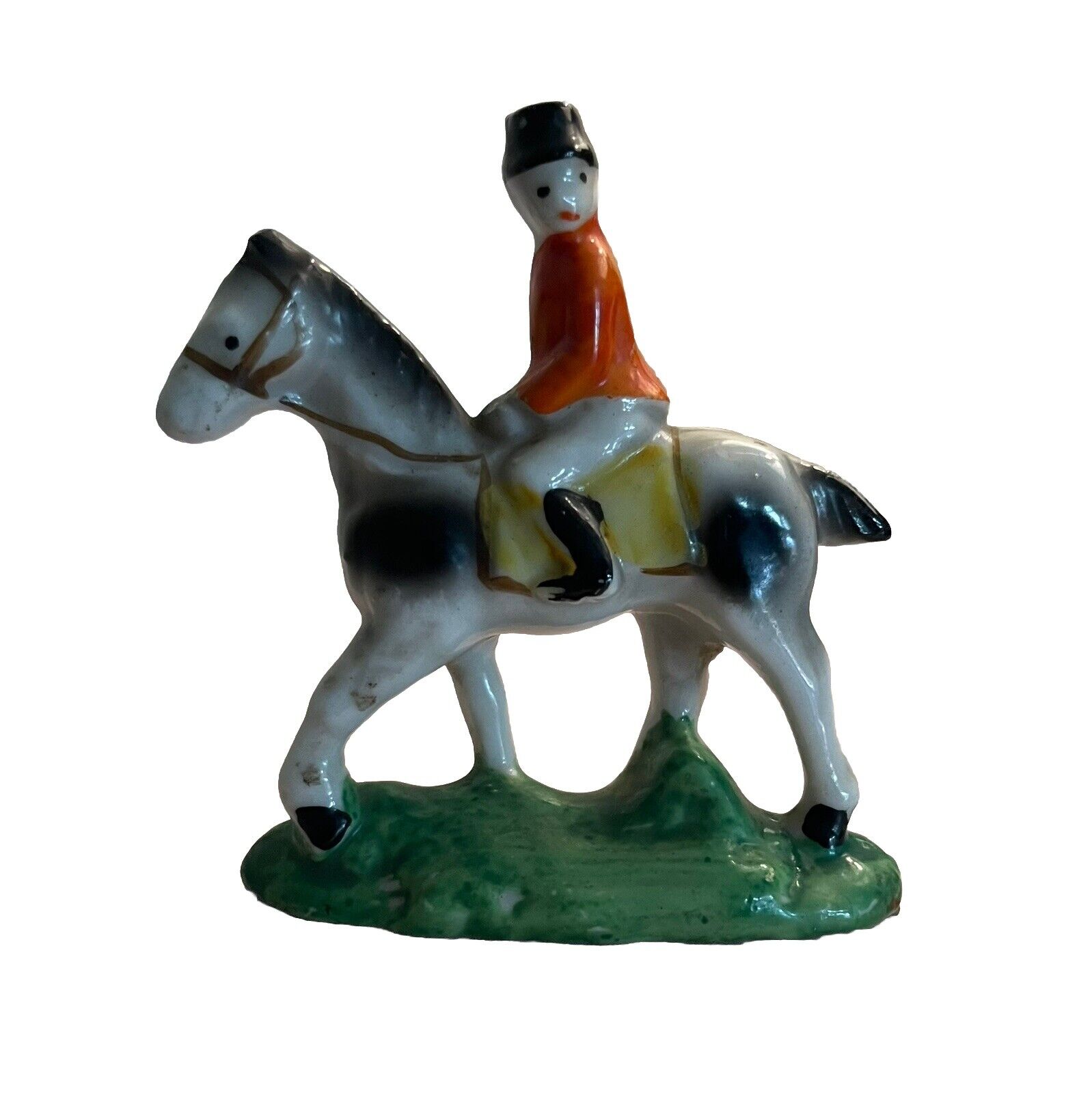 Vintage Antique Fox Hunt Equestrian Porcelain Mini Figurine 3.5” Japan ~ Mint