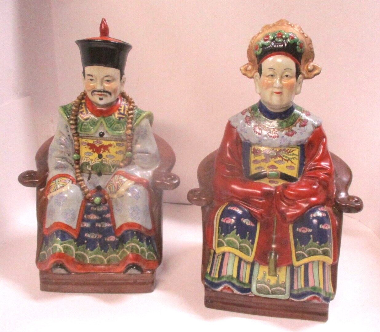 Vintage Hand Painted Porcelain Chinese Emperor And Empress Statues Figurines