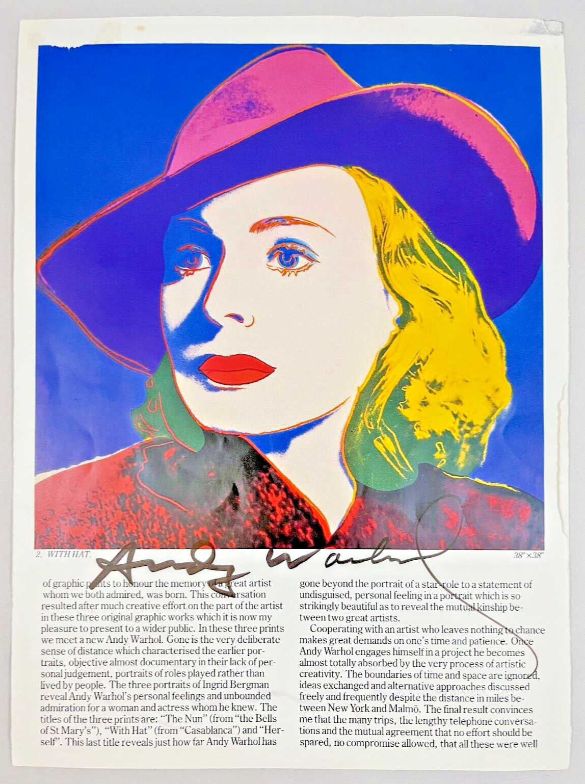 Andy Warhol Hand Signed Signature Exhibition Gallery Program Ingrid Bergman 1983