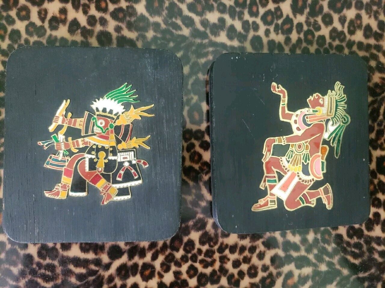Cloisonne Vintage Aztec  Plaques Metal And Enamel 