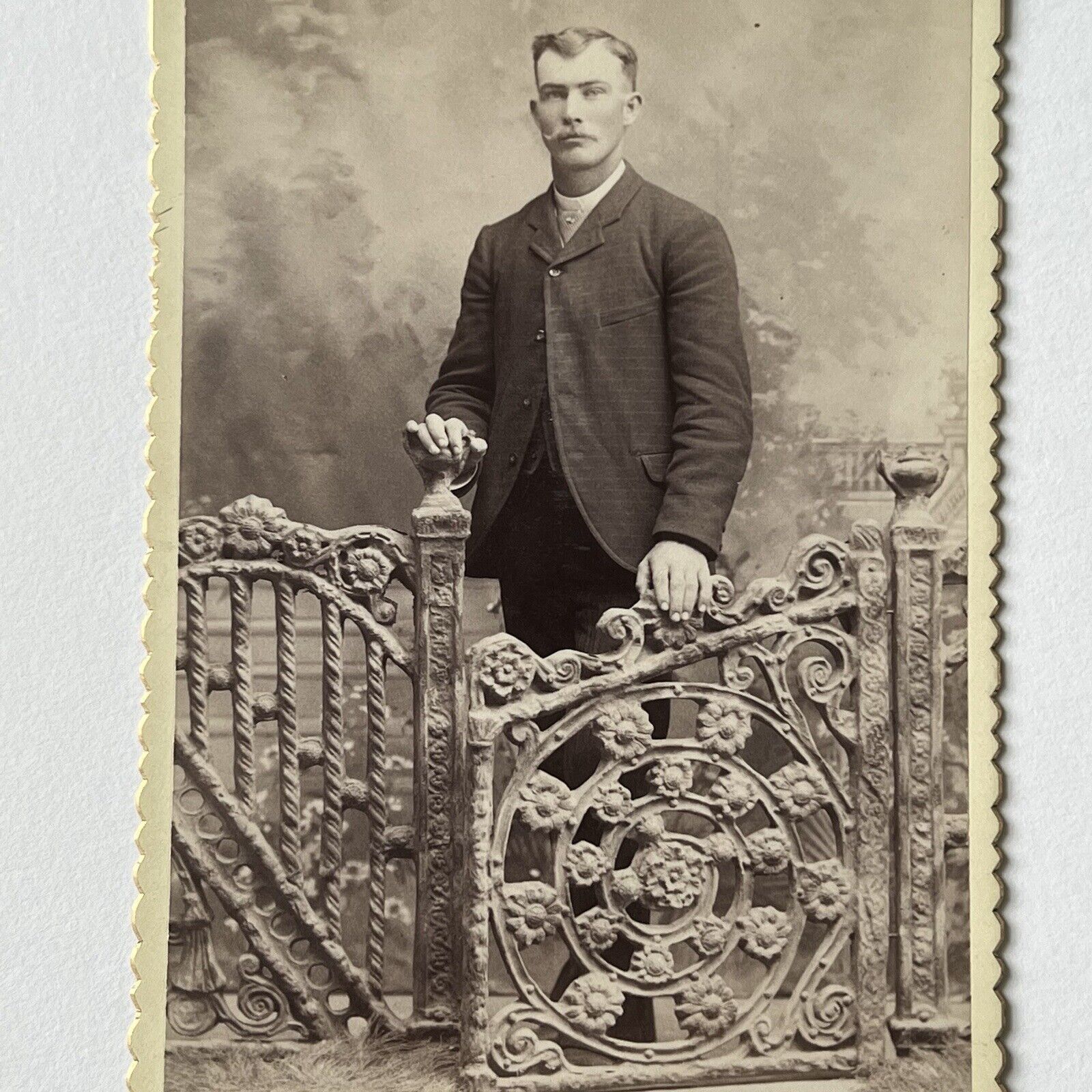 Antique Cabinet Card Photograph Very Handsome Man Great Gate Prop Walla Walla WA