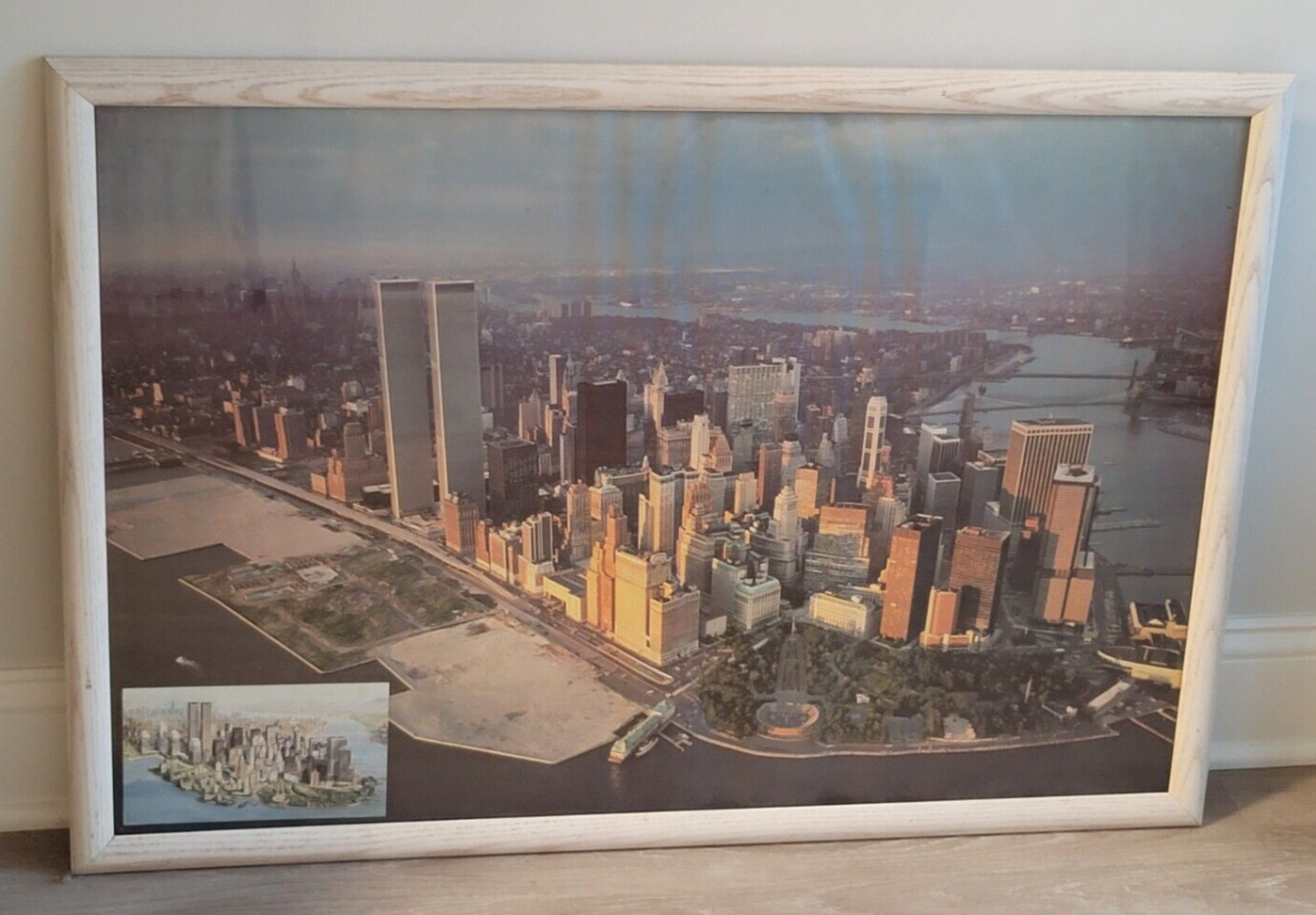 Vintage Framed NYC New York City Skyline Poster And Post Card 26 x 38