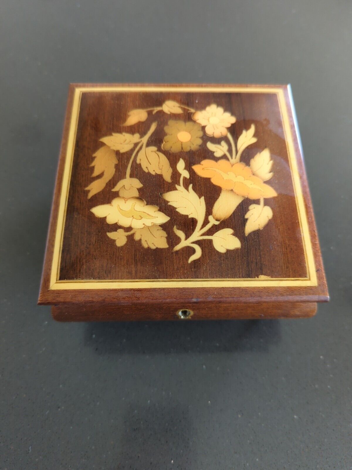 Vtg Italian Inlaid Wood Floral Music Jewelry Box K13