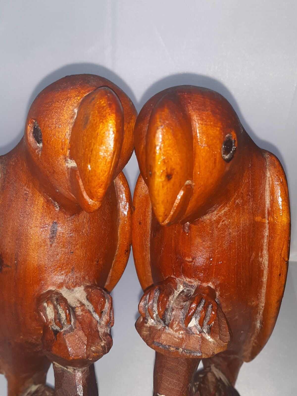 vintage wooden hand carved parrot set of two