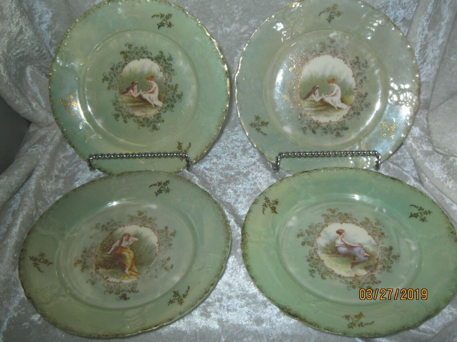 TILLY BAVARIA IRIDESCENT GREEN AND GOLD ACCENTS SAUCERS